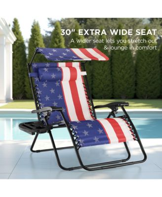 30" Extra Wide Folding Zero Gravity Patio Lounge Chair w/Adjustable Canopy Shade