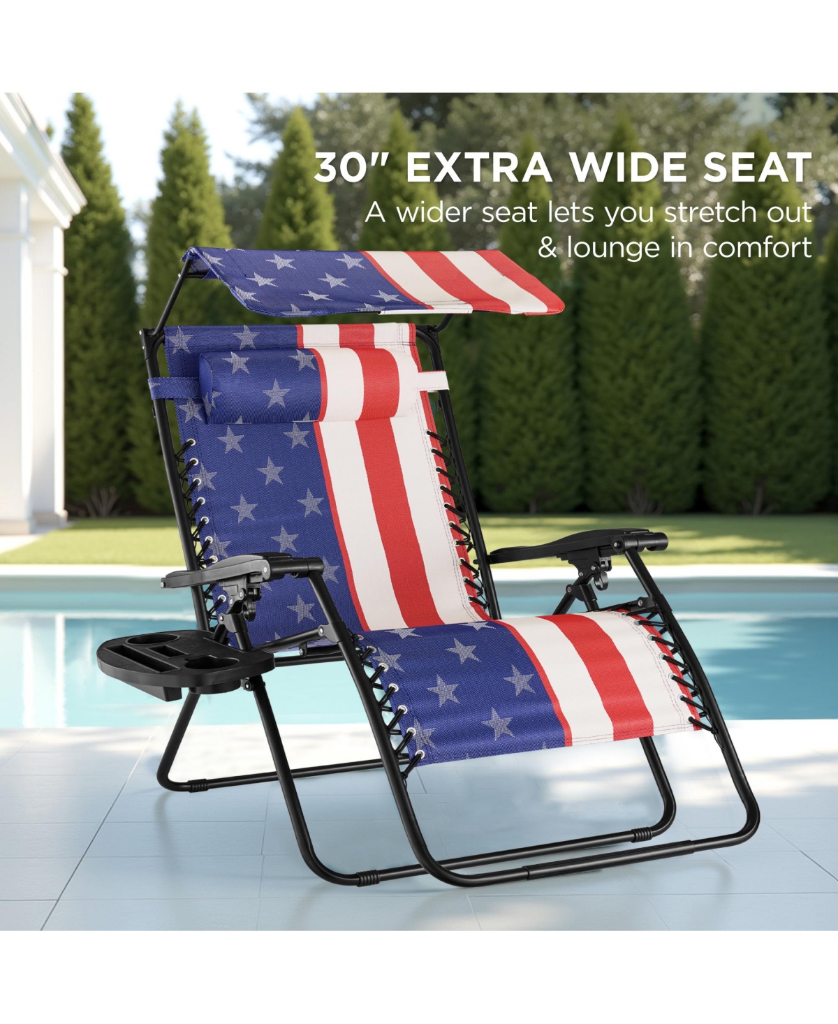 Best Choice Products 30” Extra Wide Folding Zero Gravity Patio Lounge Chair w/Adjustable Canopy Shade