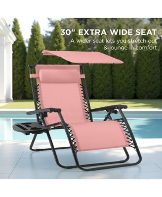 30" Extra Wide Folding Zero Gravity Patio Lounge Chair w/Adjustable Canopy Shade