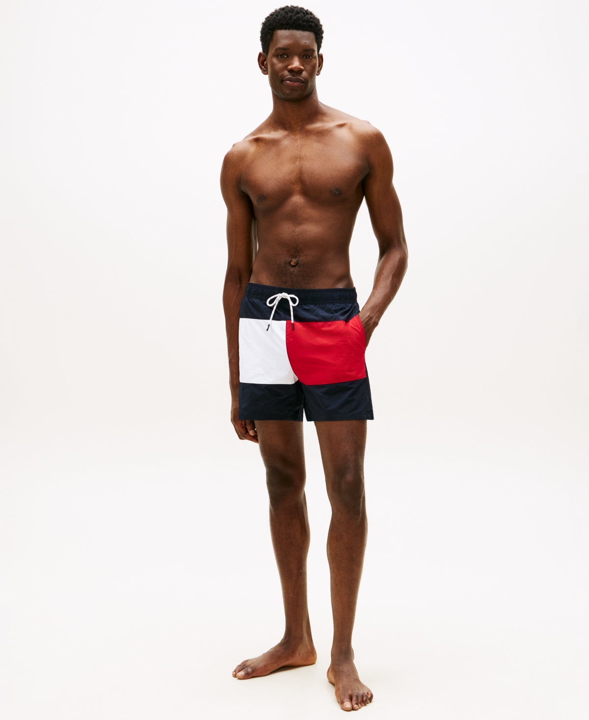 Tommy Hilfiger Men's Medium Drawstring Logo Flag 5" Swim Trunks