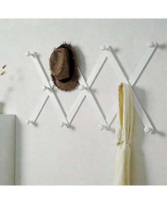 Expandable Dark Walnut Wood Coat Rack with 11 Hooks for Hats, Coats, and Accessories