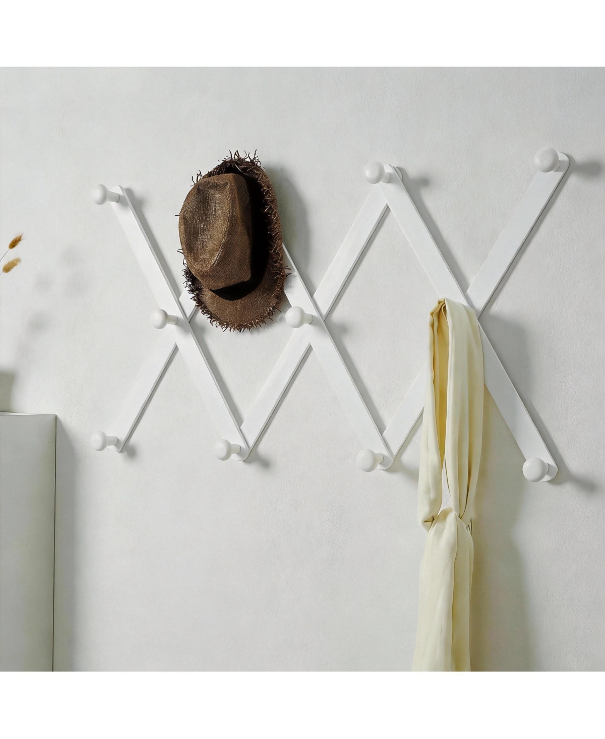 Yigii Expandable Dark Walnut Wood Coat Rack with 11 Hooks for Hats, Coats, and Accessories