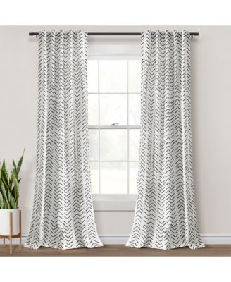 Hygge Modern Arrow Linen-Textured Window Curtain Panels Pair 40"W x 84"L Black & White - White Curtains For Bedroom - Living Room Curtains