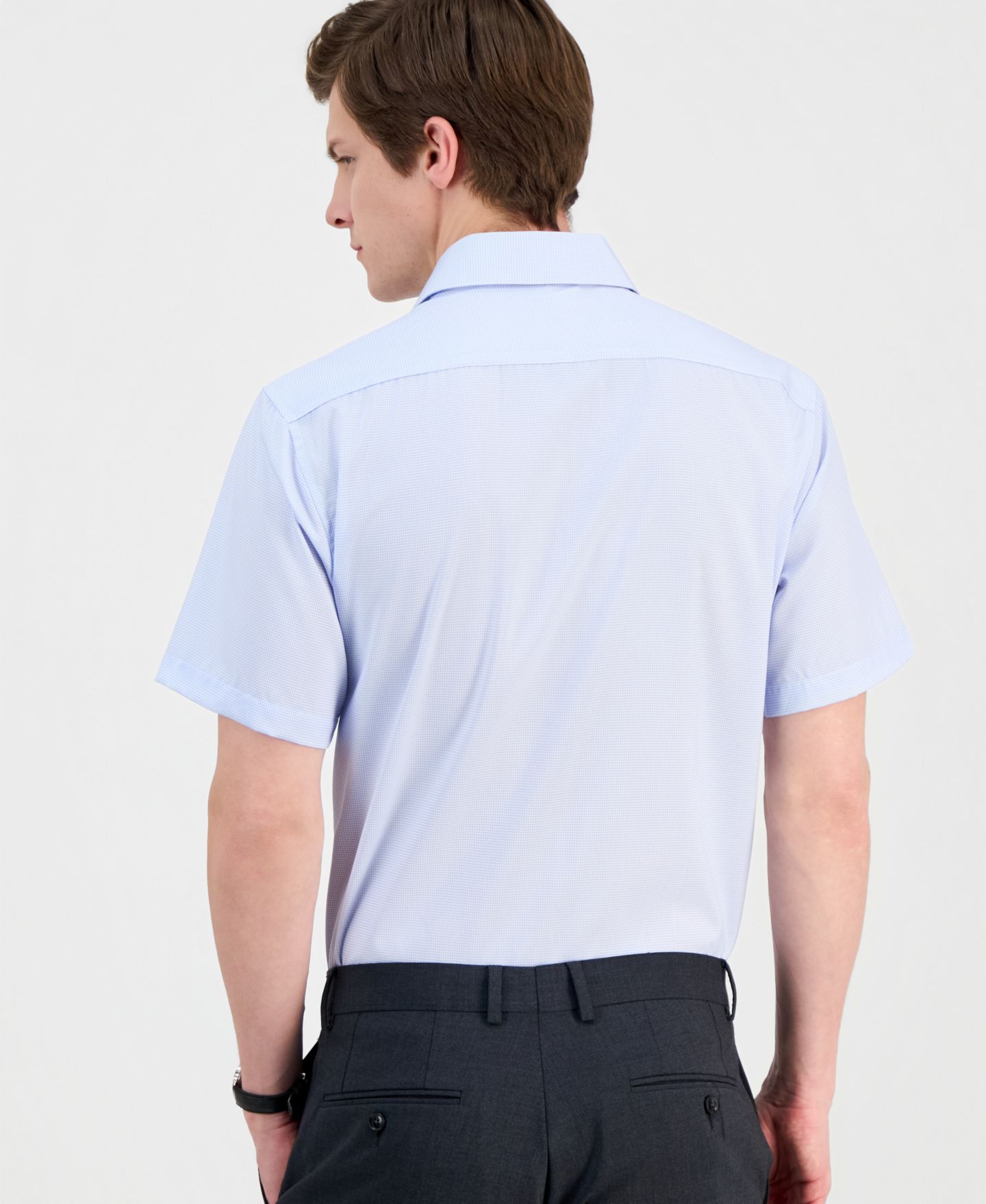 Мужская рубашка Dylan Park Slim-Fit Performance Four-Way Stretch Short-Sleeve Dress Shirt, цвет: Синий — фото 3