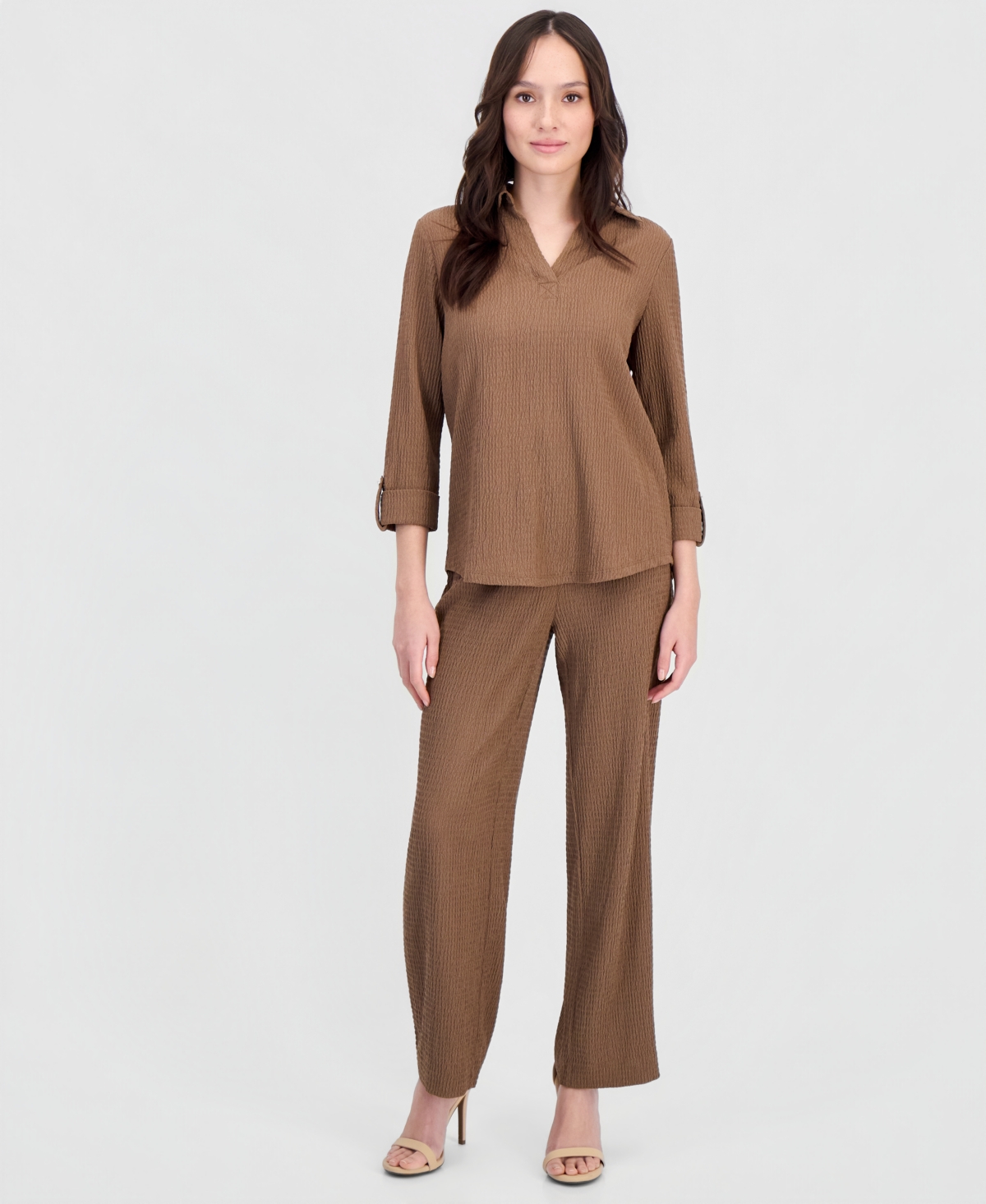 Anne Klein Essentials Petite Johnny Collar 3/4-Sleeve Top