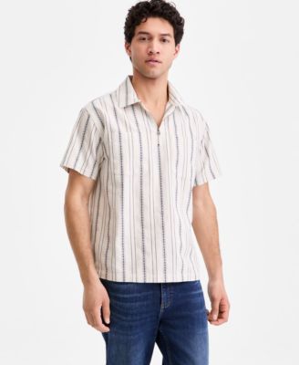 Men's Cotton Anchor-Stripe Quarter-Zip Shirt