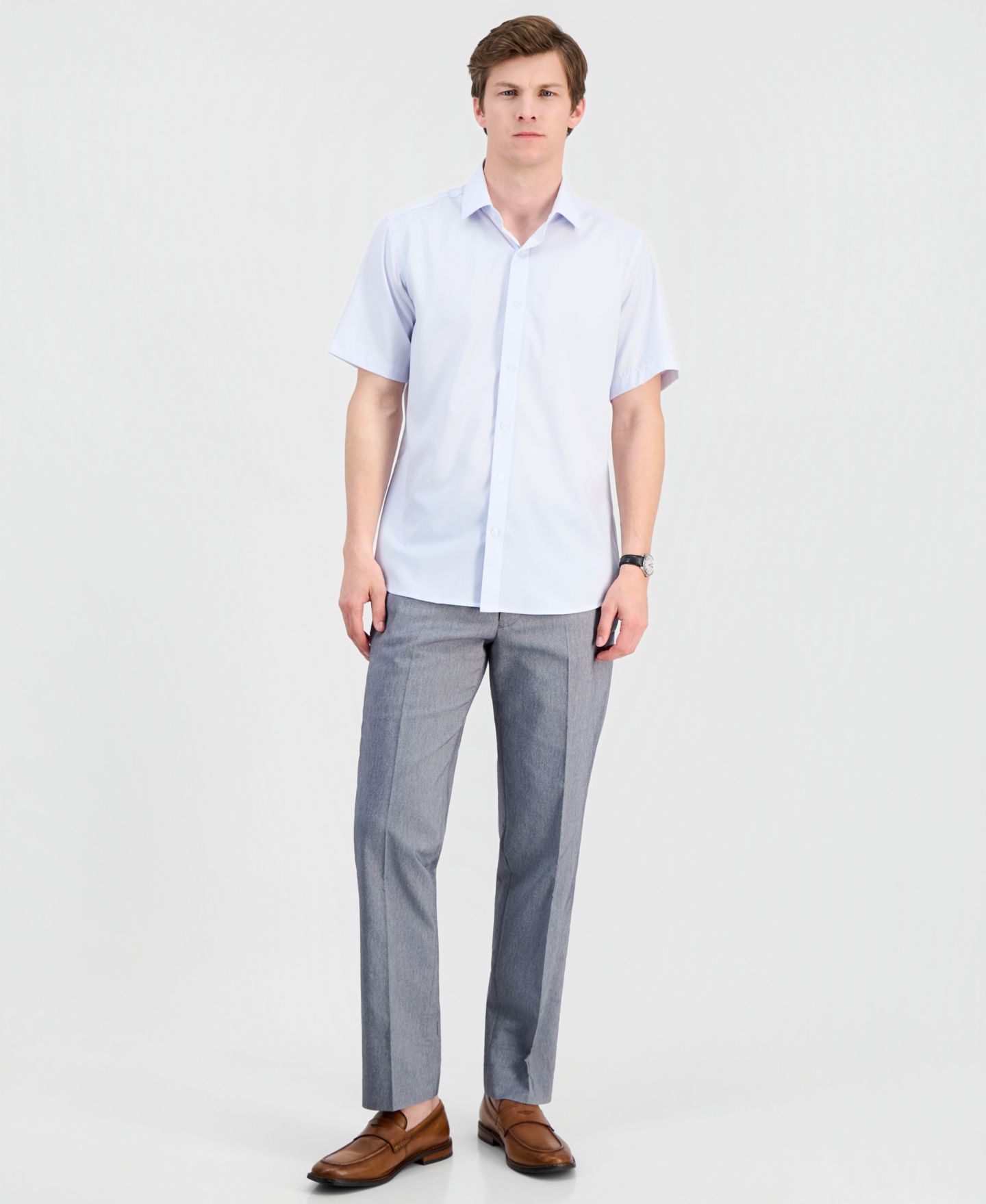 Мужская рубашка Dylan Park Slim-Fit Performance Four-Way Stretch Short-Sleeve Dress Shirt, цвет: Белый однотонный — фото 4