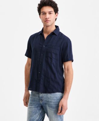 Men's Textured-Stripe Short-Sleeve Shirt