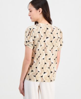 Petite Printed Gathered-Sleeve Top