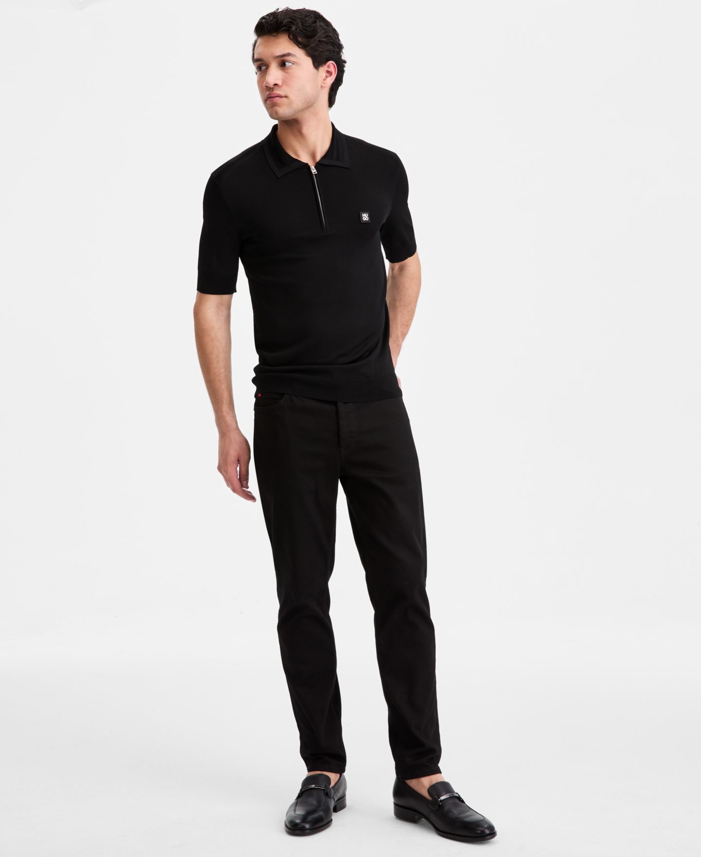 Мужское поло Hugo Boss Jacquard-Accent Half-Zip Polo Shirt, цвет: Чёрный — фото 2