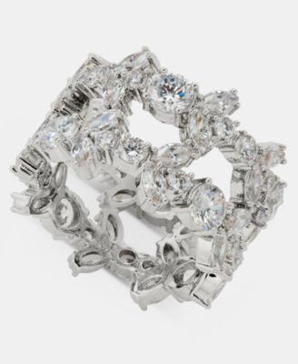 Silver-Tone Statement Drama Cubic Zirconia Two-Row Ring