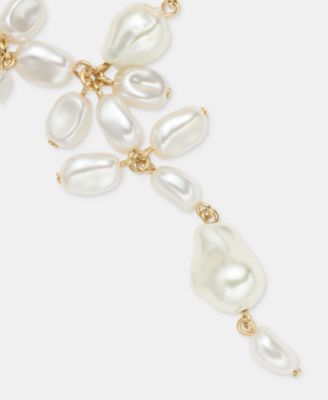 Pav&eacute; Nugget & Imitation Pearl Flower Statement Flex Bracelet 