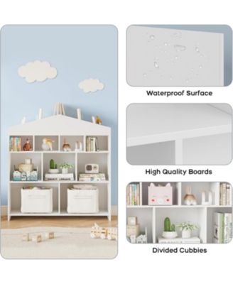 Kids Bookshelf 9-Cubby Toy Storage Organizer White Bookcase Toddlers Playhouse Cabinet Shelf for Boys /Girls