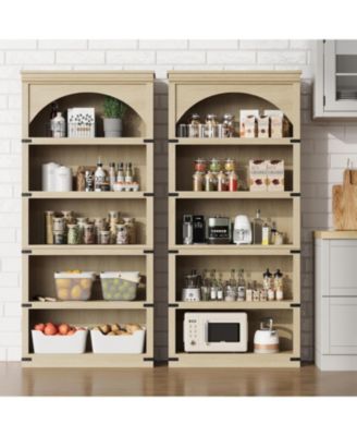 69Inch Farmhouse Arched Bookshelf, Tall Bookcase w/Arche Design, Wooden Arch Book Shelf with Wooden Base