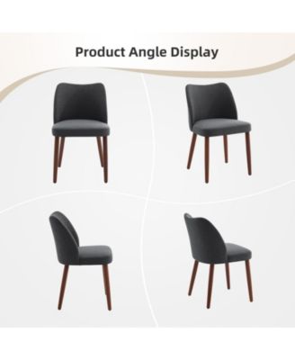 Set of 2 Linen Upholstered Dining Chairs, Wing Back Kitchen Seating with Solid Wood Legs