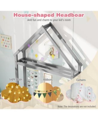 House Style Twin Floor Bed with Decorative Headboard - 48