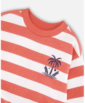 Baby Boys French Terry Sweatshirt Brick and White Stripes