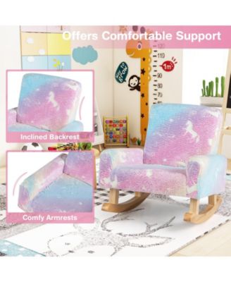 Upholstered Kids Rocking Chair with Sturdy Wood Rocking Legs