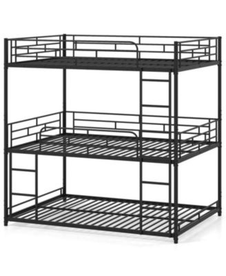 Triple Metal Bunk Bed with Dual Ladders and Safety Rails - 56