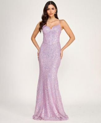 Juniors' Cracked Ice Sweetheart Neck Sequin Gown