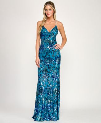 Juniors' Sequin V-Neck Gown