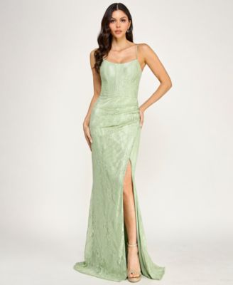 City Studios Juniors' Sequin Corset Strappy Scoop Neck Gown
