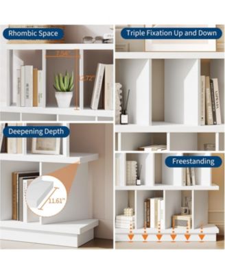 8 Cube Bookcase, Low Open Wood Storage Shelf with Removable Back Panels, Freestanding Bookshelf