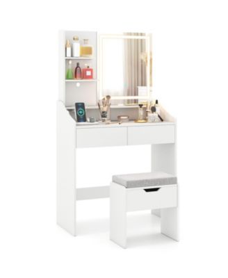 LED Lighted Vanity Desk Makeup Table with 3 Color Lighting Modes