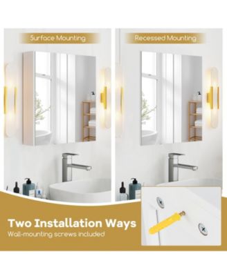 Double-Door Wall-Mount Bathroom Cabinet with Mirror and Adjustable Shelf