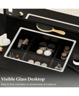 Space-Saving Vanity Desk with Lighted Mirror and Lights, Bedroom Makeup Table