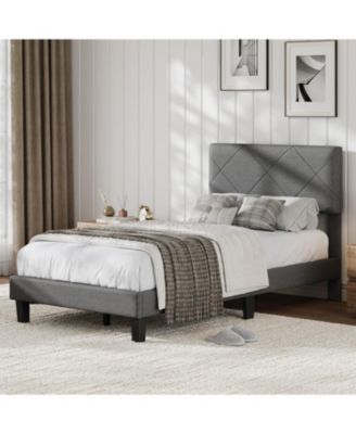Size Bed Frame with Upholstered Headboard, Size Platform Bed Frame with Wooden Slat Support, Easy Assembly Platform Bed & Noise Free - Twin