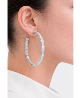 Rhodium Rectangle Cubic Zirconia Statement Hoop Earrings