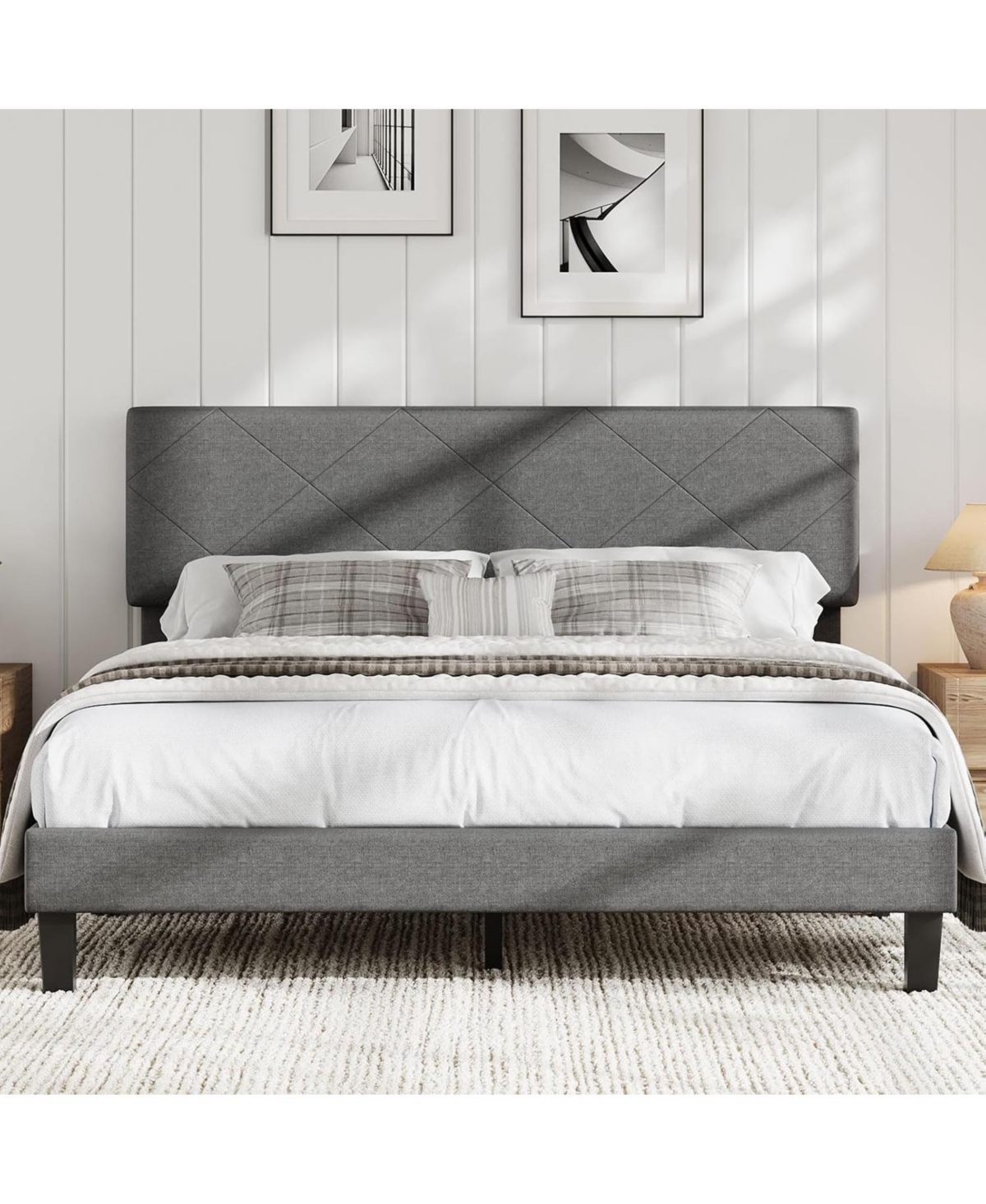 gaomon Size Bed Frame with Upholstered Headboard, Size Platform Bed Frame with Wooden Slat Support