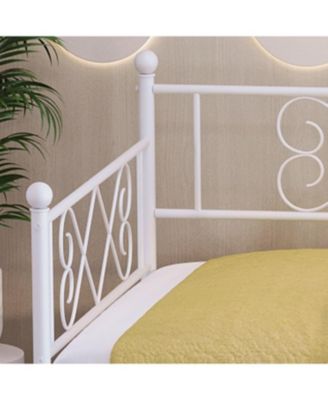 Twin Daybed with Trundle, Heavy-Duty Metal Slats, Upholstered Headboard, Space-Saving, White