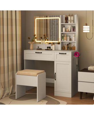 Vanity Set with Lighted Mirror, 3 Lighting Modes, and Adjustable Brightness