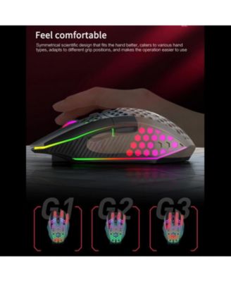 2.4G Wireless Rechargeable Gaming Mouse, Honeycomb Hollow Design, RGB Backlight, 3-Speed DPI (800/1200/1600), Silent Click,for Gamers