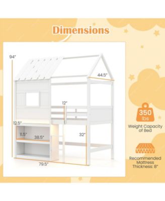 Pine Wood / Plywood / Engineered Wood LED Lighting and Built-In Bookshelf Kids Twin Loft Bed - 44