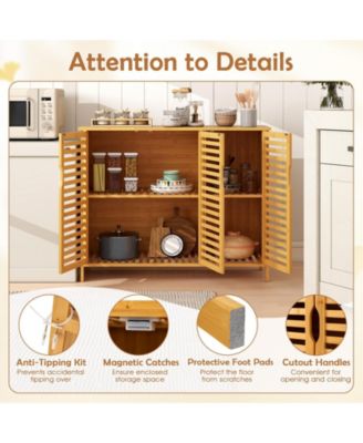 3-Door Bamboo Bathroom Cabinet with Shelves, Freestanding Storage Organizer
