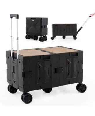 Large Foldable Utility Cart with 2-Tier Storage Crates and Telescoping Handle