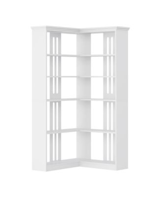 Farmhouse Bookshelf Corner Bookcase 72.8” Large Bookcase Wood Bookshelf Tall L Shaped Bookshelf 5 Tier Corner Shelf Display Rack Shelf Storage