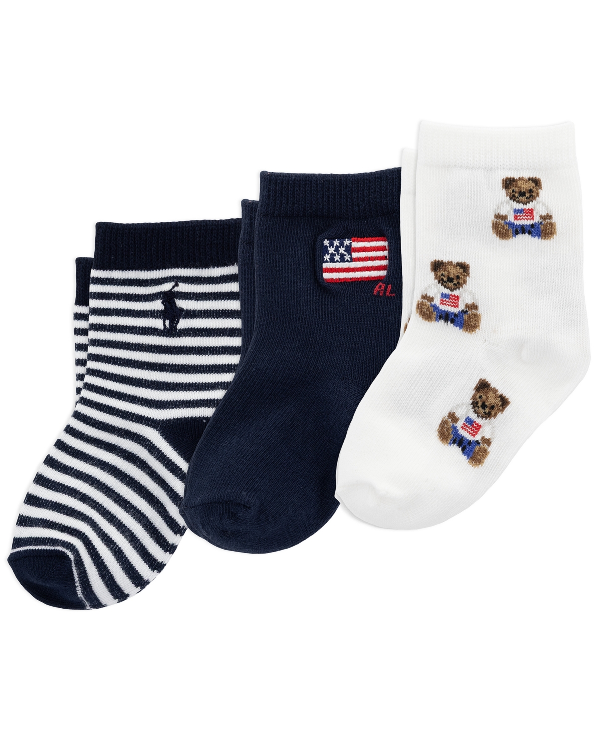 Polo Ralph Lauren Baby Boys' Americana Bear Socks, 3-Pack
