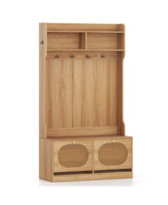 Entryway 4-in-1 Hall Tree with Coat Rack and Flip Drawers