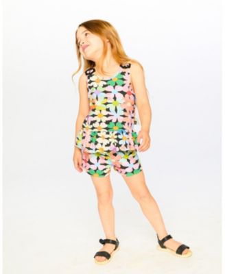 Big Girls Jersey Tank Top Black Printed Flowers