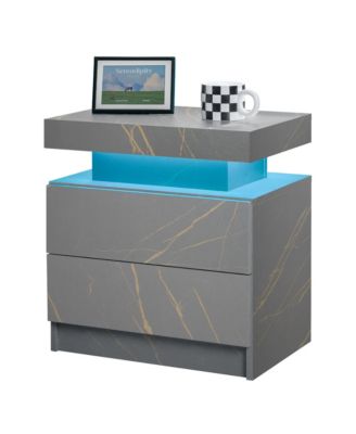 LED Nightstand with 2 Drawers, Bedside Table Cabinet with Adjustable Color Lighting, Modern End Side Table for Bedroom, Living Room