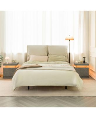 LED Nightstand with 2 Drawers, Bedside Table Cabinet with Adjustable Color Lighting, Modern End Side Table for Bedroom, Living Room