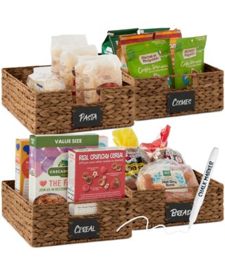 Set of 4 16x12in Woven Water Hyacinth Pantry Baskets w/ Chalkboard Label, Chalk Marker