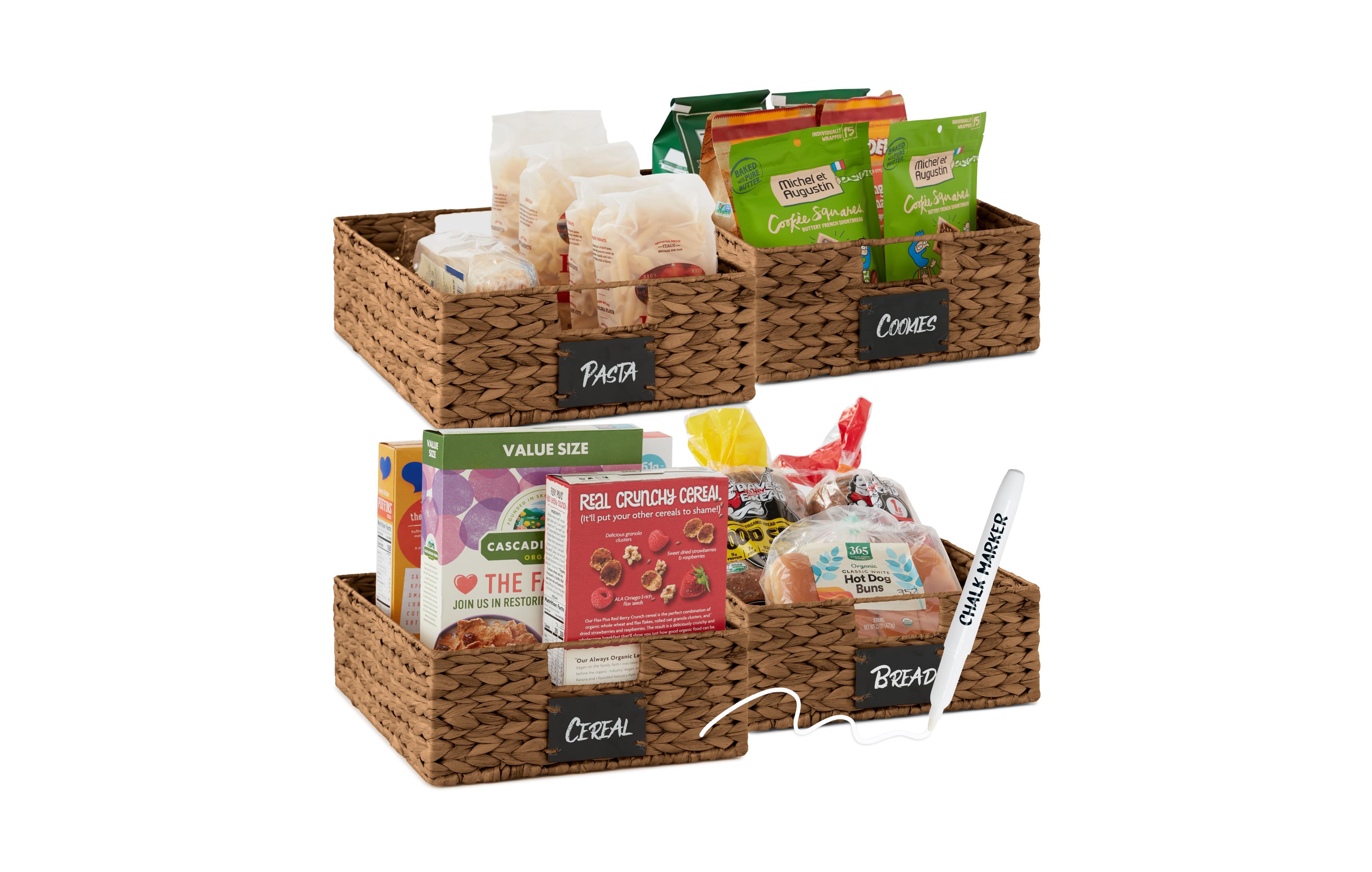 Best Choice Products Set of 4 16x12in Woven Water Hyacinth Pantry Baskets w/ Chalkboard Label, Chalk Marker
