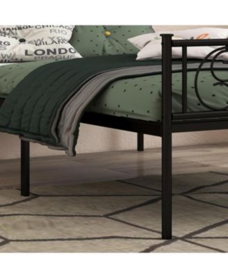 Twin Metal Bed Frame with Headboard and Footboard, Steel Slat Platform, Black