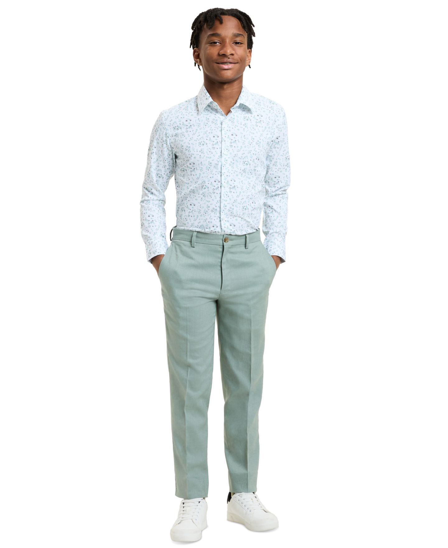 Рубашка Michael Kors Floral Print Shirt для мальчиков, цвет: Зелёный / Синий — фото 2
