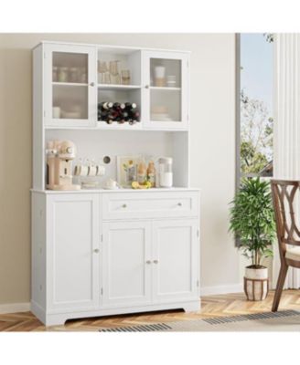 Modern Kitchen Pantry Storage Cabinet with Hutch Drawers Shelves